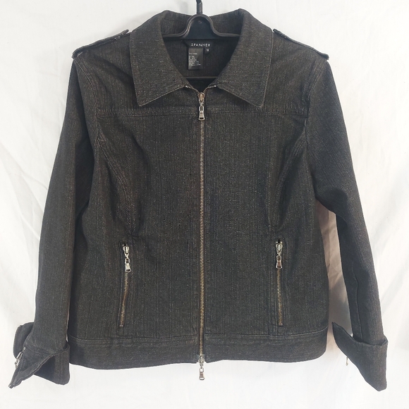 Spanner Black Denim Zippered Jean Jacket, Size 12 - Picture 1 of 11